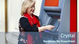  Presentation with machine shop - Slide set consisting of hand near automated teller machine background and a ocean colored foreground