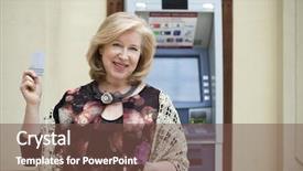  Presentation with credit card - Slide set enhanced with hand near automated teller background and a tawny brown colored foreground