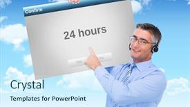  Presentation with cable - Slide set having hand of a businessman holding a white cable against confirm box background and a cool aqua colored foreground
