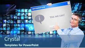  Presentation with cable - PPT layouts enhanced with hand of a businessman holding a white cable against info box background and a ocean colored foreground