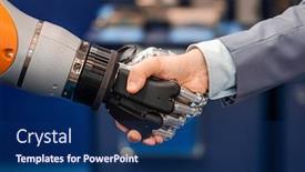  Presentation with robot - Theme enhanced with hand-of-a-businessman-shaking background and a navy blue colored foreground