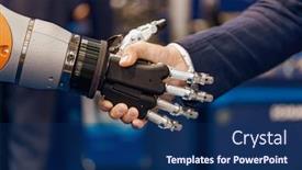  Presentation with interaction - Presentation theme consisting of hand-of-a-businessman-shaking background and a navy blue colored foreground