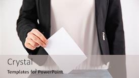  Presentation with election - Cool new PPT layouts with hand-of-a-voter-putting backdrop and a light gray colored foreground