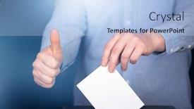  Presentation with vote - Cool new theme with hand-of-a-voter-putting backdrop and a light blue colored foreground