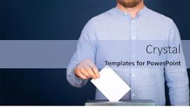  Presentation with vote - Colorful PPT theme enhanced with hand-of-a-voter-putting backdrop and a light blue colored foreground