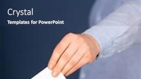  Presentation with vote - PPT theme having hand-of-a-voter-putting background and a ocean colored foreground