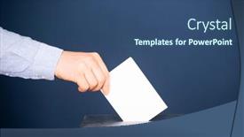  Presentation with election - Theme enhanced with hand-of-a-voter-putting background and a ocean colored foreground