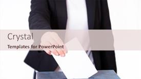  Presentation with vote - Slide deck having hand-of-a-voter-putting background and a lemonade colored foreground