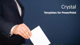  Presentation with vote - Audience pleasing slide deck consisting of hand-of-a-voter-putting backdrop and a ocean colored foreground