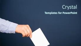  Presentation with election - PPT theme featuring hand-of-a-voter-putting background and a ocean colored foreground