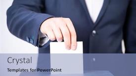  Presentation with vote - Slide deck enhanced with hand-of-a-voter-putting background and a light blue colored foreground