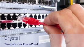  Presentation with switchboard - Audience pleasing PPT theme consisting of hand-of-administrator-plugging backdrop and a sky blue colored foreground