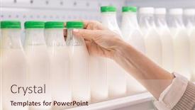  Presentation with products supermarket - Colorful presentation design enhanced with hand-of-aged-female-consumer backdrop and a lemonade colored foreground