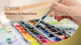  Presentation with watercolor color - Beautiful slide deck featuring hand-of-artist-holding-paintbrush backdrop and a lemonade colored foreground