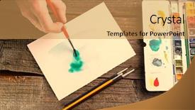  Presentation with artwork - Cool new slide set with hand of artist painting watercolor backdrop and a yellow colored foreground