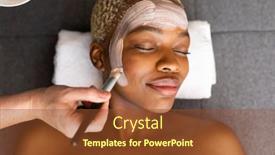  Presentation with beautician - PPT layouts featuring hand-of-beautician-giving-facial background and a tawny brown colored foreground