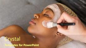  Presentation with beautician - Slide set enhanced with hand-of-beautician-giving-facial background and a tawny brown colored foreground