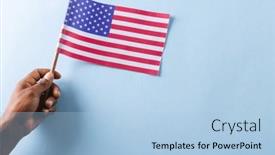  Presentation with america flag - Slide deck with hand-of-biracial-man-holding background and a light blue colored foreground