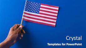  Presentation with independence day - Theme enhanced with hand-of-biracial-man-holding background and a dark gray colored foreground
