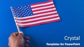  Presentation with america flag - Theme featuring hand-of-biracial-man-holding background and a ocean colored foreground