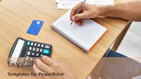  Presentation with economy - Slides having hand-of-businessman-controlling-economy background and a coral colored foreground