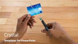  Presentation with credit card - Presentation theme consisting of hand-of-businessman-cutting-credit background and a coral colored foreground