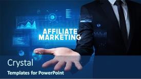  Presentation with affiliate marketing - PPT layouts enhanced with hand-of-businessman-holding-affiliate background and a ocean colored foreground