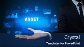  Presentation with business success - Cool new PPT layouts with hand-of-businessman-holding-asset backdrop and a navy blue colored foreground