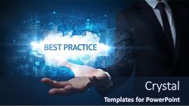  Presentation with best practice - PPT theme featuring hand of businessman holding best background and a navy blue colored foreground