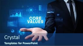  Presentation with business success - PPT theme featuring hand-of-businessman-holding-core background and a ocean colored foreground