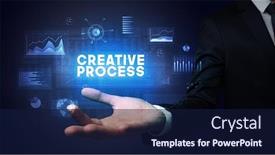  Presentation with business process - Cool new PPT layouts with hand-of-businessman-holding-creative backdrop and a navy blue colored foreground