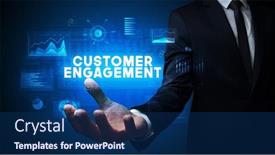  Presentation with engagement - Amazing PPT layouts having hand-of-businessman-holding-customer backdrop and a navy blue colored foreground