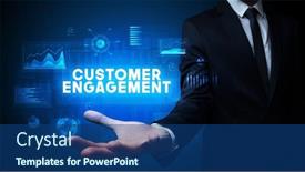  Presentation with engagement - Colorful PPT theme enhanced with hand-of-businessman-holding-customer backdrop and a ocean colored foreground