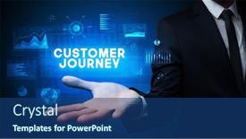  Presentation with customer journey - PPT layouts enhanced with hand-of-businessman-holding-customer background and a ocean colored foreground