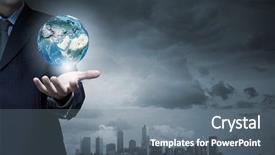  Presentation with hand holding earth - Amazing slides having hand of businessman holding earth backdrop and a gray colored foreground