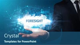  Presentation with foresight - Colorful PPT theme enhanced with hand-of-businessman-holding-foresight backdrop and a ocean colored foreground