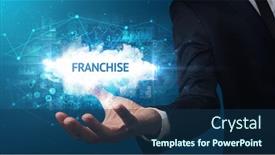  Presentation with franchise - PPT layouts consisting of hand-of-businessman-holding-franchise background and a ocean colored foreground
