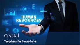  Presentation with human resources - Cool new slides with hand-of-businessman-holding-human backdrop and a navy blue colored foreground