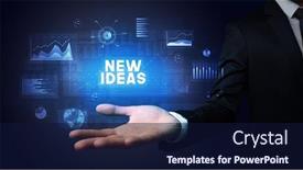  Presentation with new business ideas - PPT layouts with hand-of-businessman-holding-new background and a navy blue colored foreground