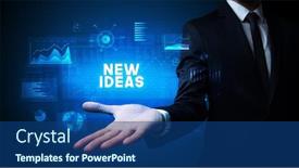  Presentation with new business ideas - Theme with hand-of-businessman-holding-new background and a ocean colored foreground