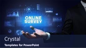  Presentation with online survey - PPT theme enhanced with hand-of-businessman-holding-online background and a navy blue colored foreground