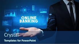 Presentation with online banking - PPT theme consisting of hand-of-businessman-holding-online background and a ocean colored foreground