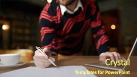  Presentation with tea cup - Slide deck enhanced with hand of businessman holding pen background and a tawny brown colored foreground