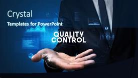  Presentation with quality control - Beautiful presentation theme featuring hand of businessman holding quality control inscription business success concept backdrop and a ocean colored foreground