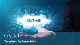  Presentation with revenue - Beautiful PPT theme featuring hand-of-businessman-holding-revenue backdrop and a ocean colored foreground