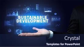  Presentation with sustainable development - Beautiful slide deck featuring hand-of-businessman-holding-sustainable backdrop and a navy blue colored foreground