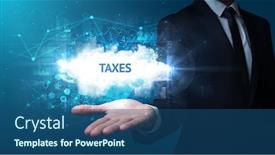  Presentation with taxes - Beautiful slide deck featuring hand of businessman holding taxes backdrop and a ocean colored foreground