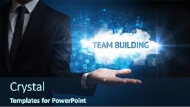  Presentation with team building - PPT layouts consisting of hand-of-businessman-holding-team background and a navy blue colored foreground