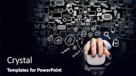  Presentation with wireless - Colorful PPT layouts enhanced with hand-of-businessman-in-suit backdrop and a black colored foreground