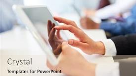  Presentation with computer - Beautiful theme featuring hand-of-businessman-operating-tablet backdrop and a lemonade colored foreground